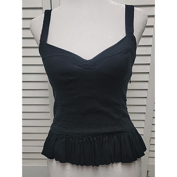 Zara Tops - Zara SZ S Corset Top Black Cropped Ruffle Side Zip Elastic Back Linen Blend